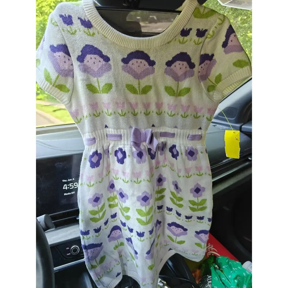 Gymboree Girls 5T Sweater Knit Dress Floral Flower Garden Cottagecore Purple...